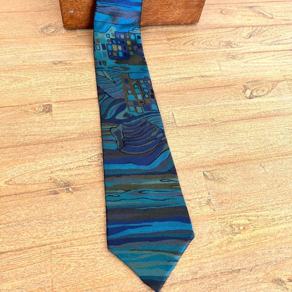 Vintage Silk Blue Abstract Necktie - PACC - Picture 1 of 6